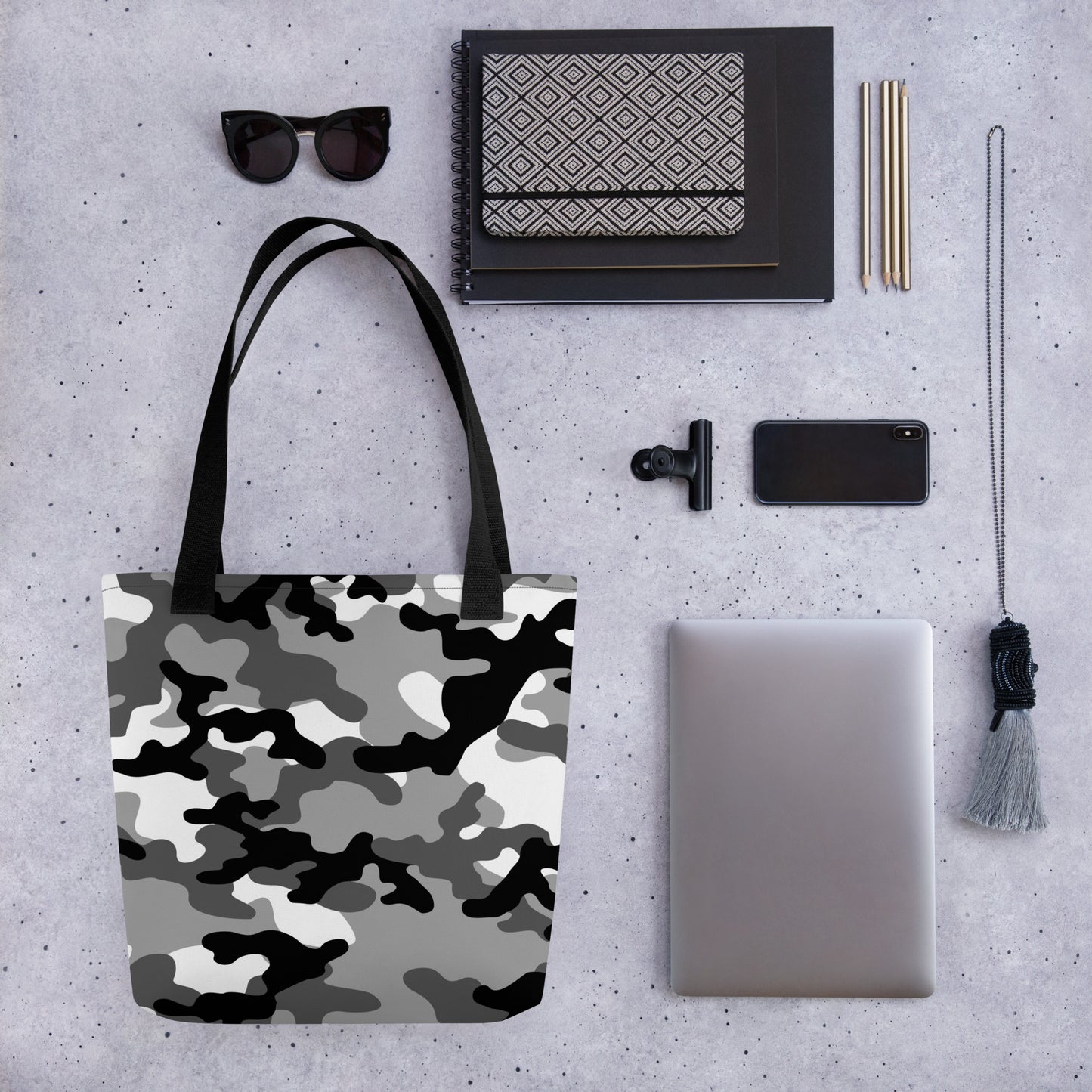 Camo Tote Bag | Black, Gray & White Camouflage