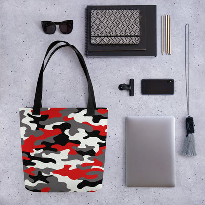 Camo Tote Bag | Red, Black & White Camouflage