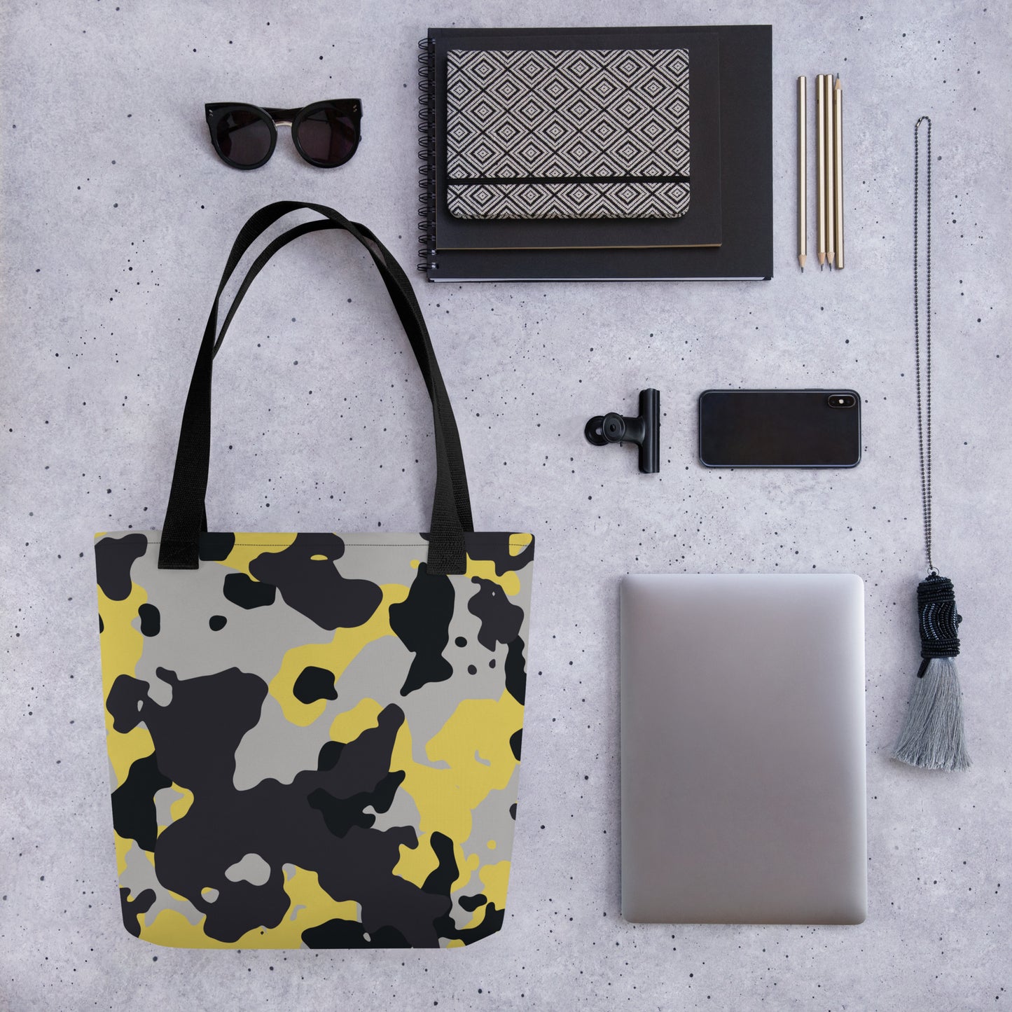 Camo Tote Bag | Yellow, Black & Silver Camouflage