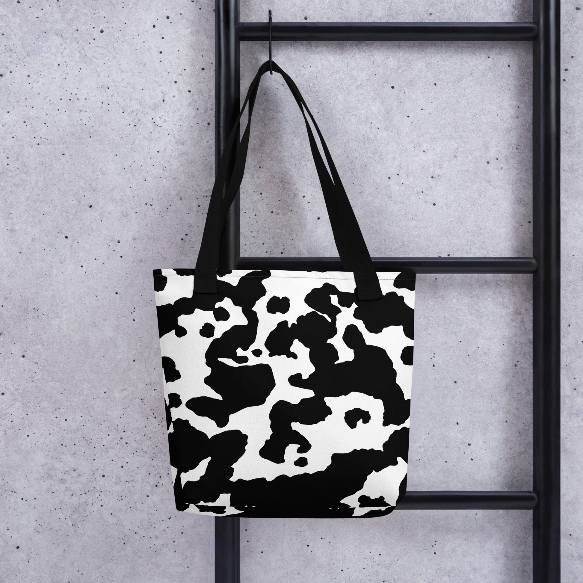 Camo Tote Bag | Black & White Cow Camouflage