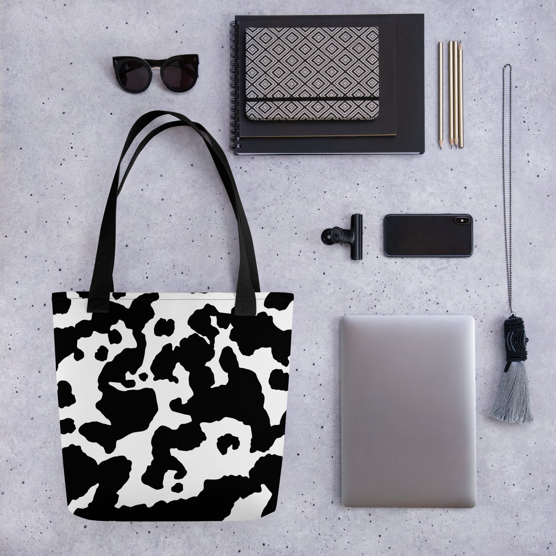 Camo Tote Bag | Black & White Cow Camouflage