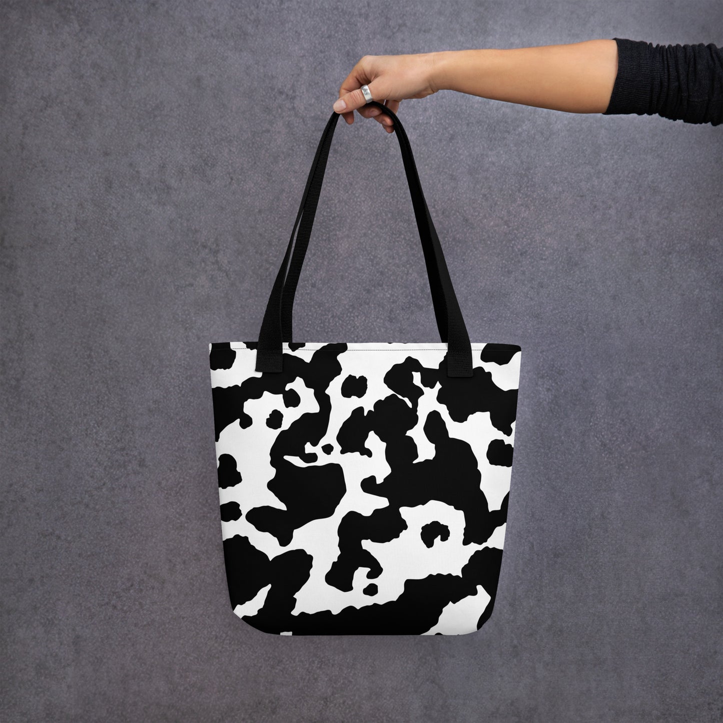 Camo Tote Bag | Black & White Cow Camouflage