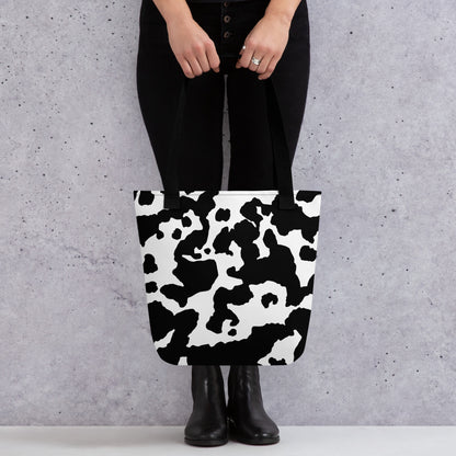 Camo Tote Bag | Black & White Cow Camouflage