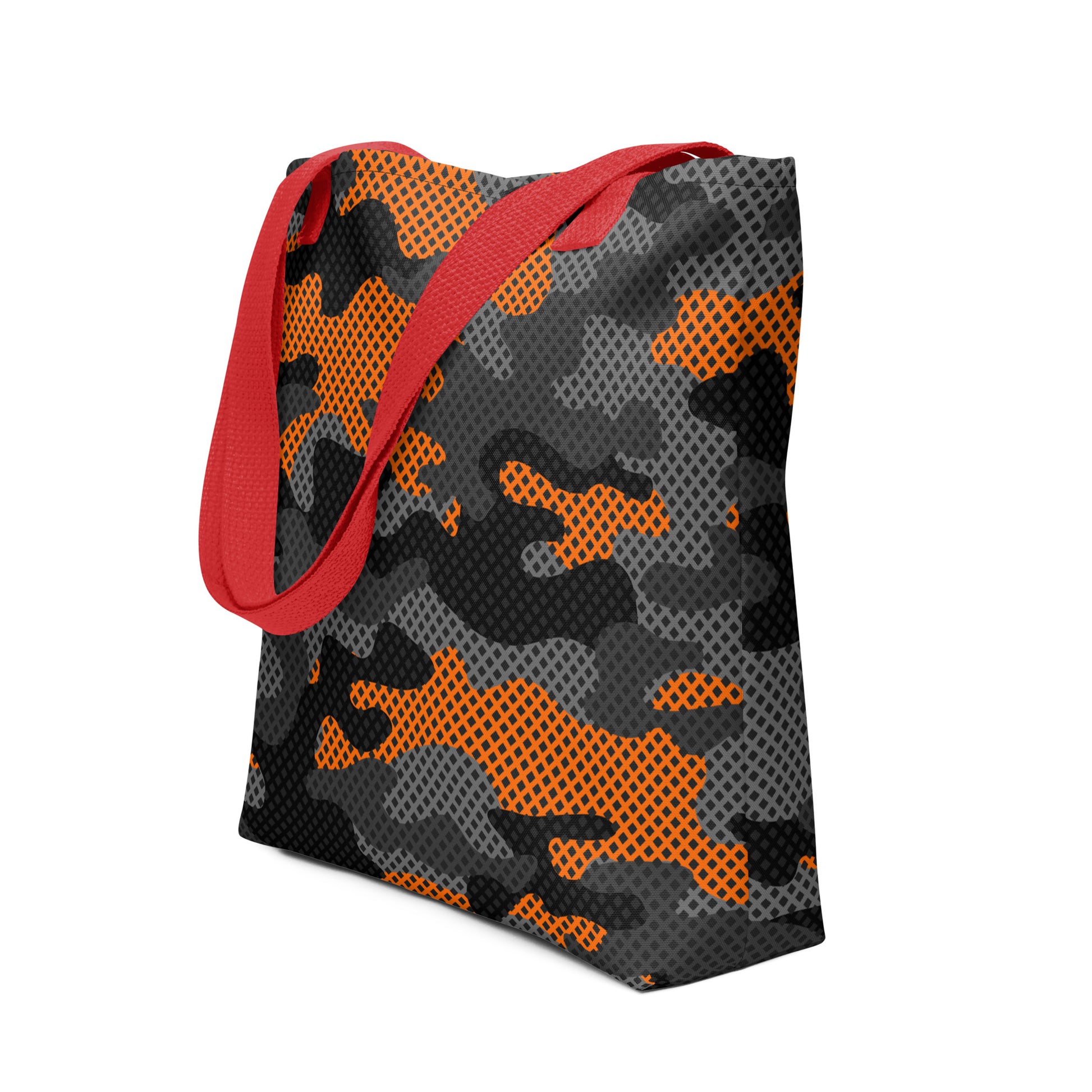 Camo Tote Bag | Orange & Black Pixel Camouflage