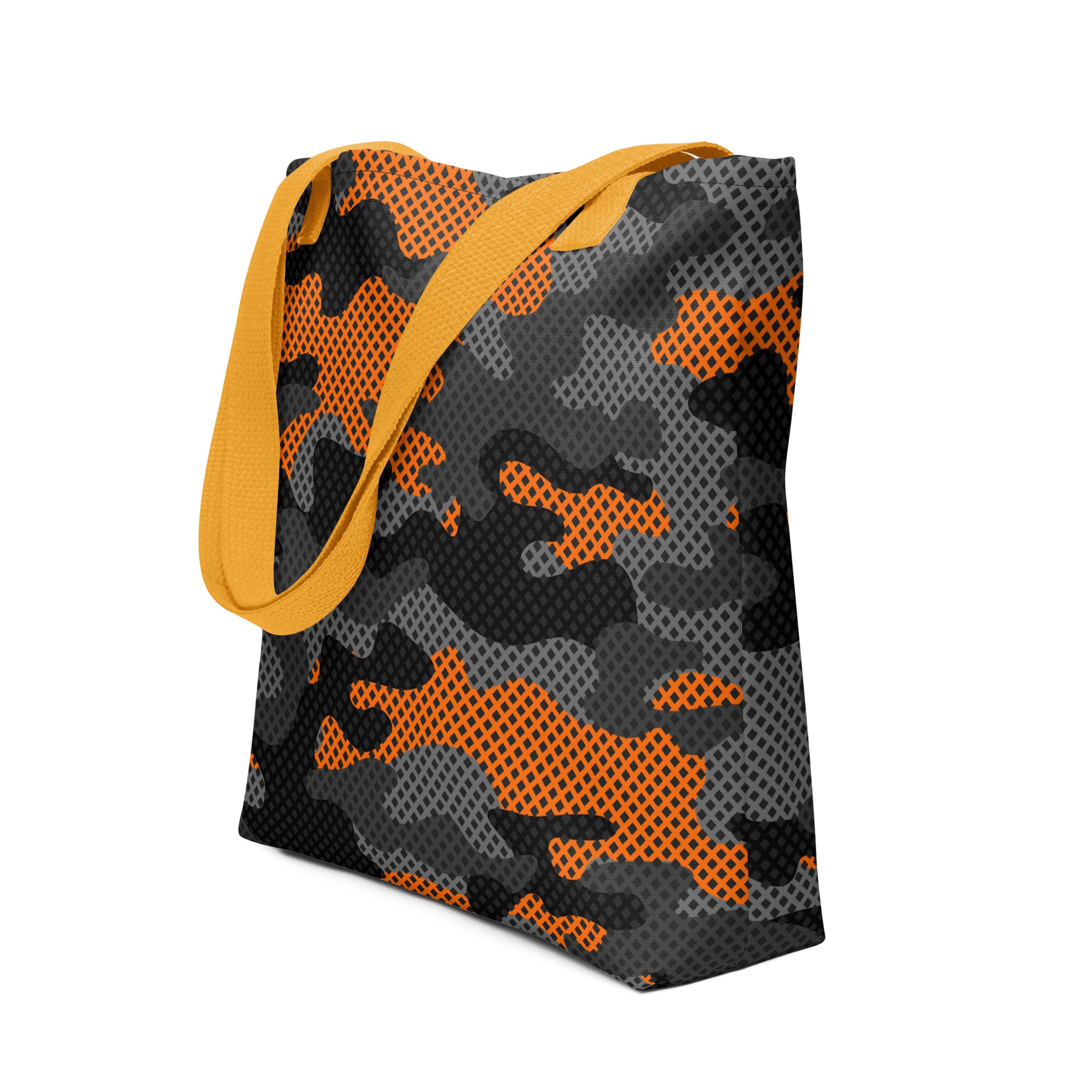 Camo Tote Bag | Orange & Black Pixel Camouflage