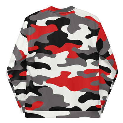 Camo Bomber Jacket | Unisex | Red, Black & White