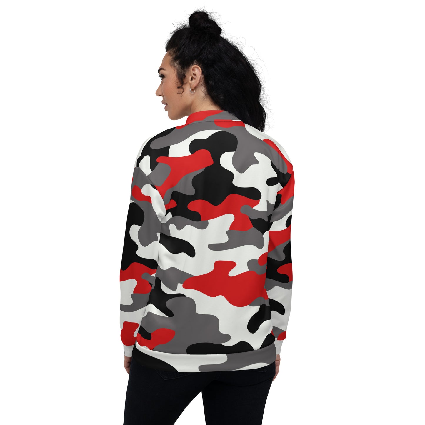 Camo Bomber Jacket | Unisex | Red, Black & White