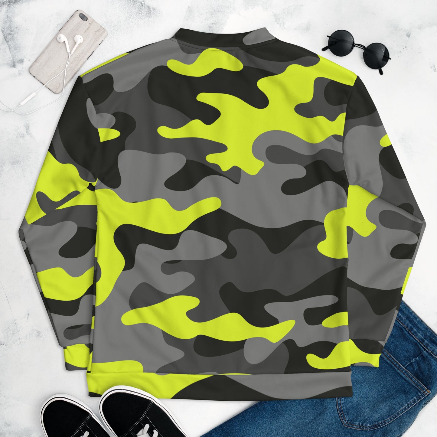 Camo Bomber Jacket | Unisex | Black, Gray & Yellow