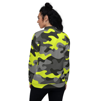 Camo Bomber Jacket | Unisex | Black, Gray & Yellow