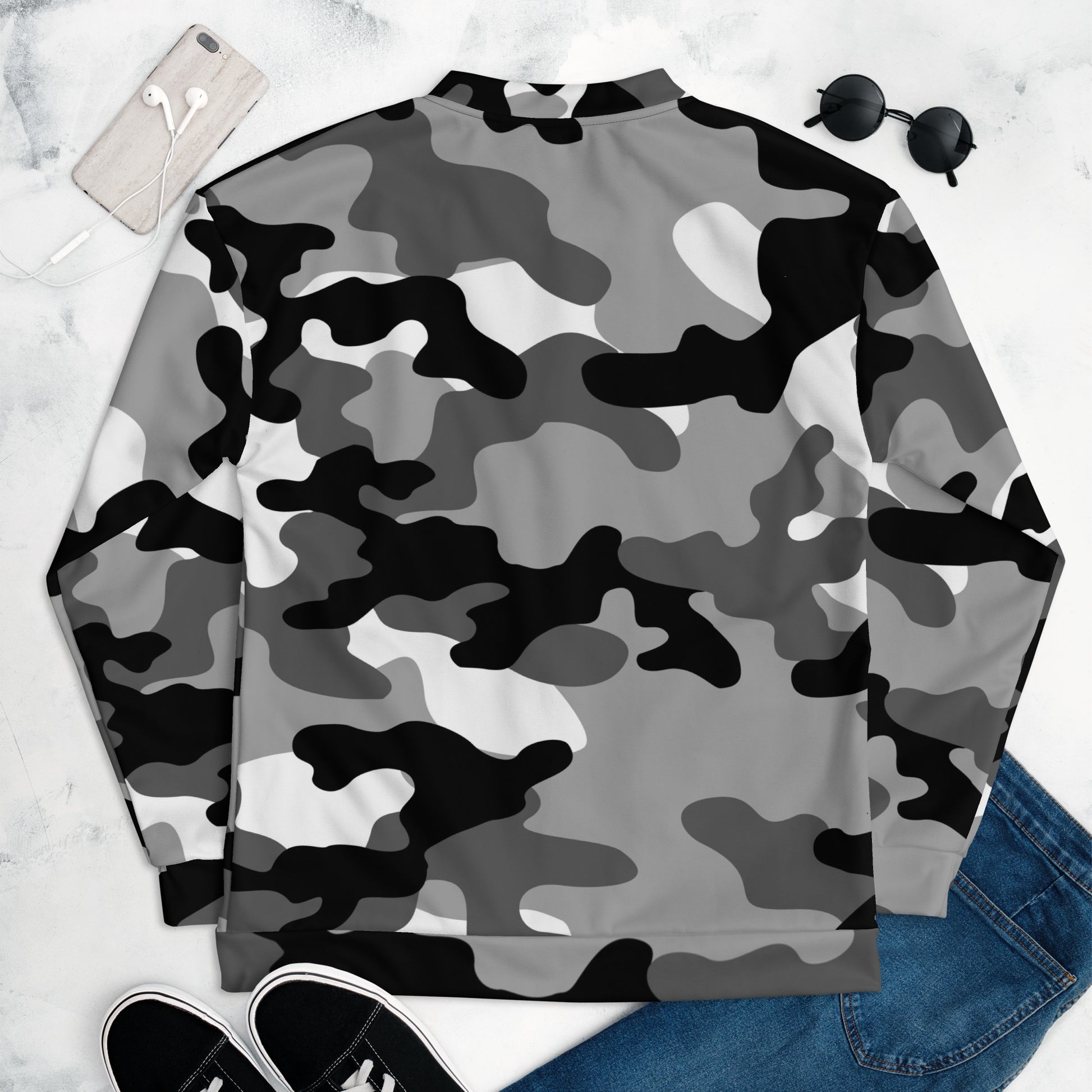 Camo Bomber Jacket | Unisex | Black, White & Gray