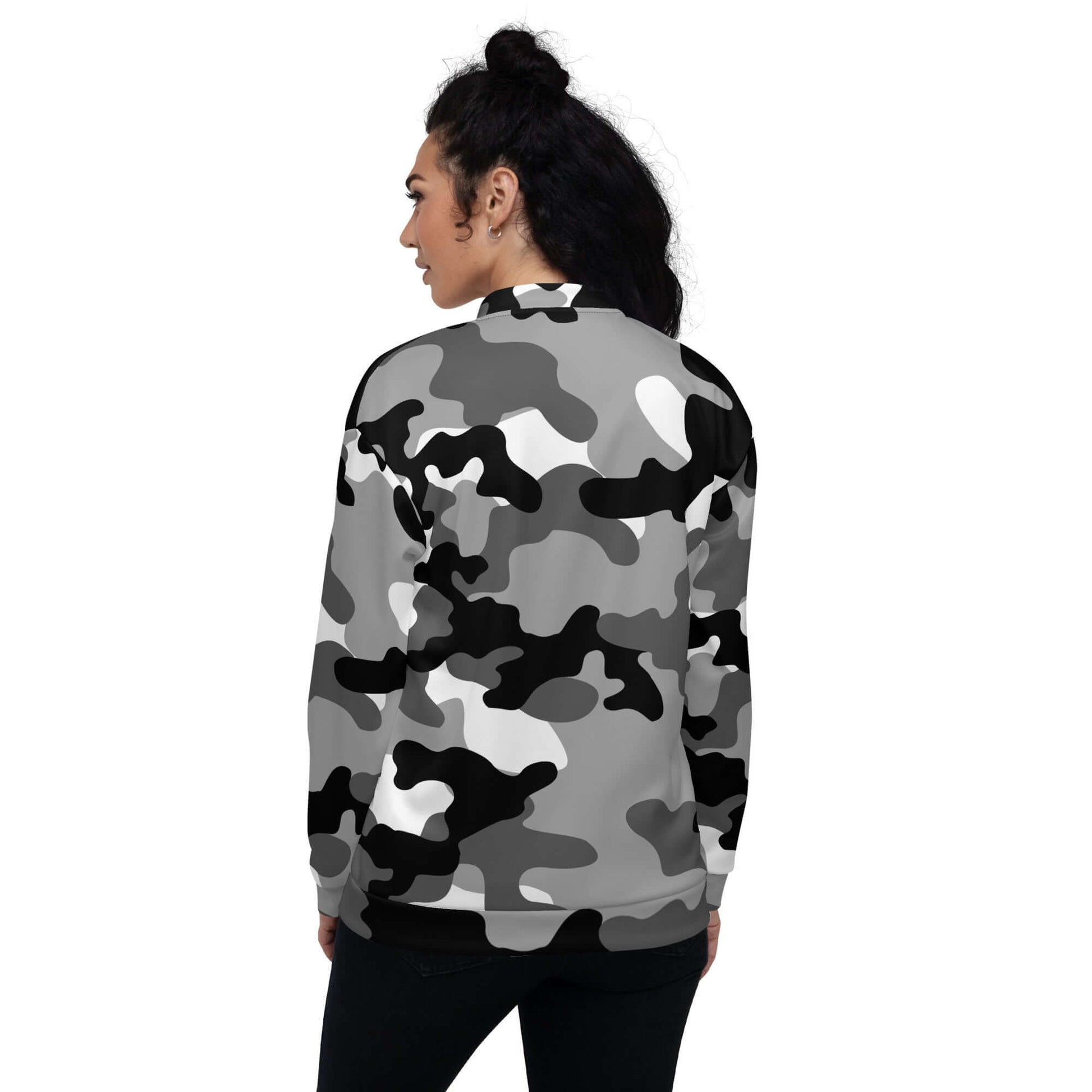 Camo Bomber Jacket | Unisex | Black, White & Gray