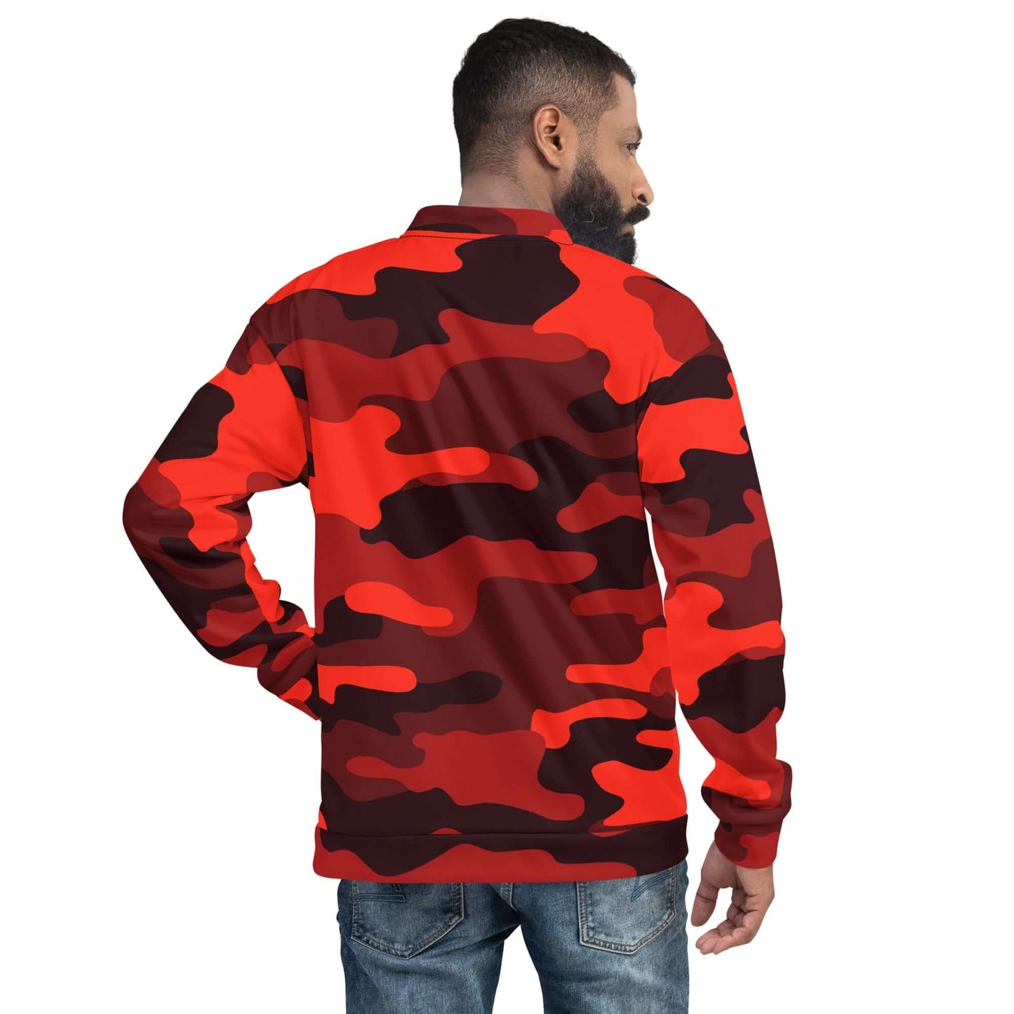 Camo Bomber Jacket | Unisex | Scarlet Red & Black