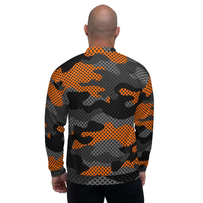 Camo Bomber Jacket | Unisex | Black & Orange Pixel