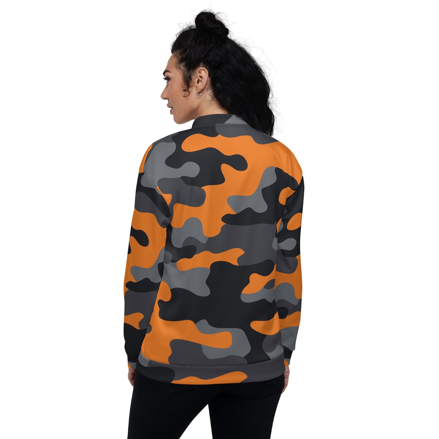 Camo Bomber Jacket | Unisex | Orange, Gray & Black Camouflage