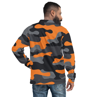 Camo Bomber Jacket | Unisex | Orange, Gray & Black Camouflage