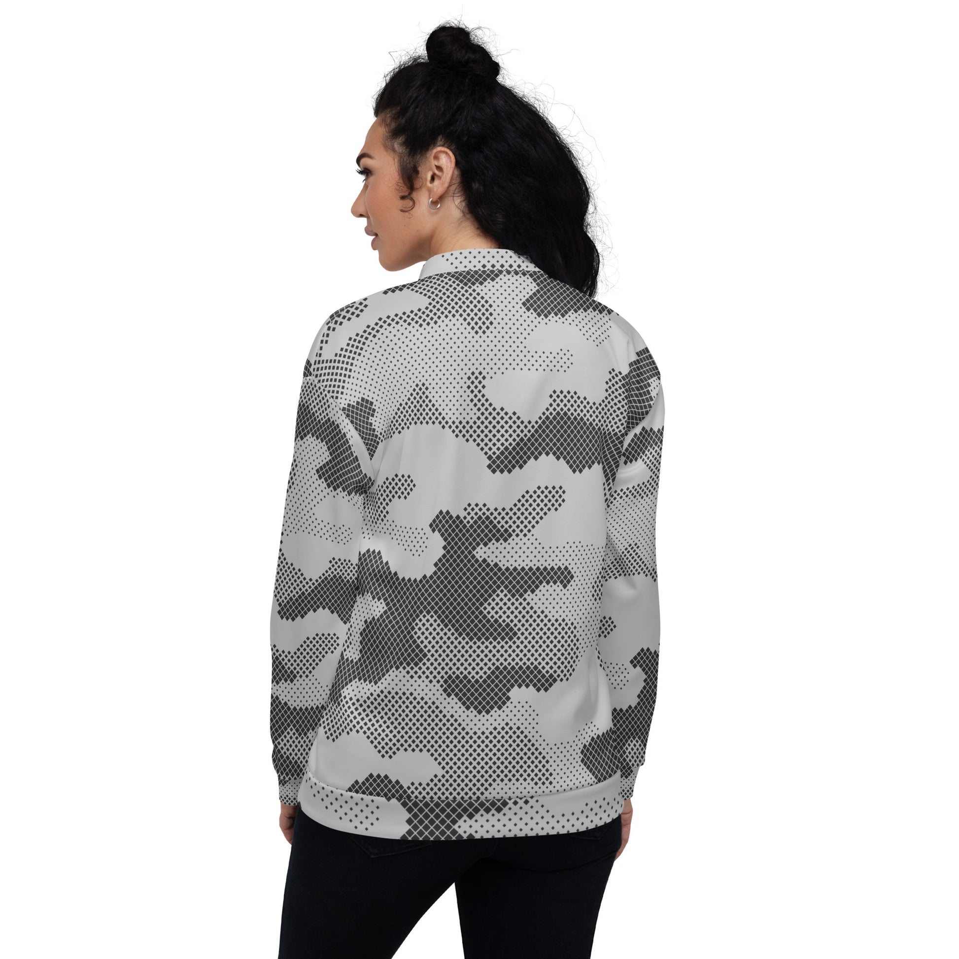 Camo Bomber Jacket | Unisex | Black & White Digital Dotted