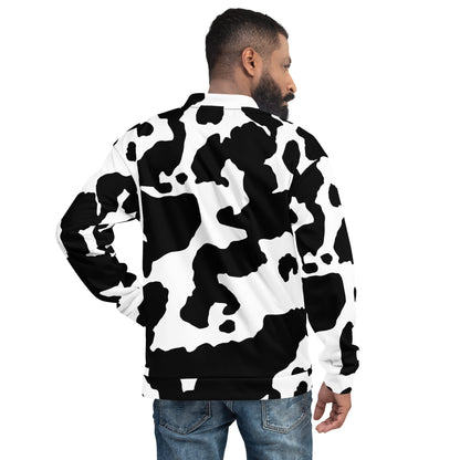 Camo Bomber Jacket | Unisex | Black & White Cow Camouflage