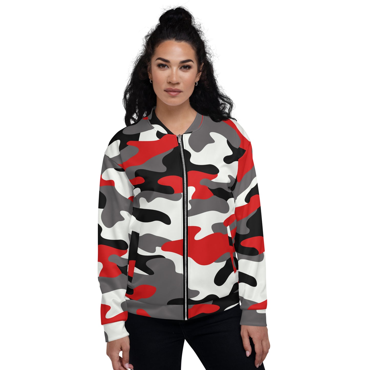 Camo Bomber Jacket | Unisex | Red, Black & White