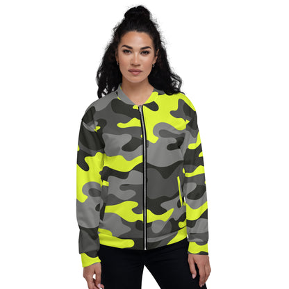 Camo Bomber Jacket | Unisex | Black, Gray & Yellow