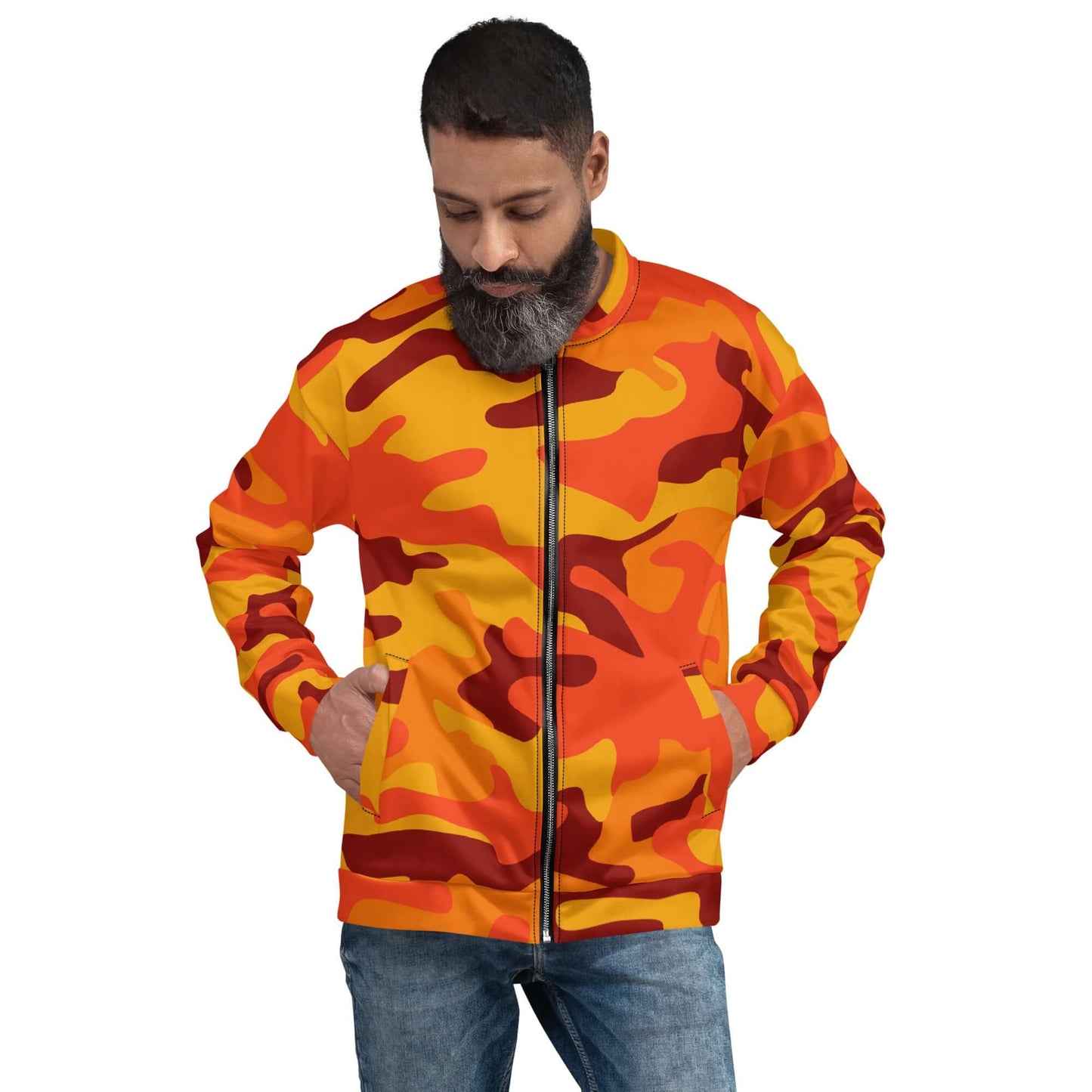 Camo Bomber Jacket | Unisex | Orange & Red