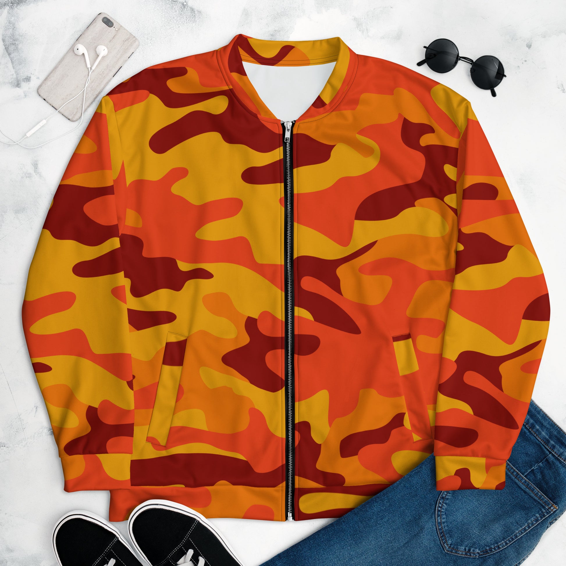 Camo Bomber Jacket | Unisex | Orange & Red