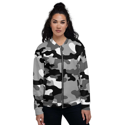 Camo Bomber Jacket | Unisex | Black, White & Gray