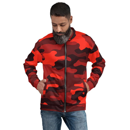 Camo Bomber Jacket | Unisex | Scarlet Red & Black