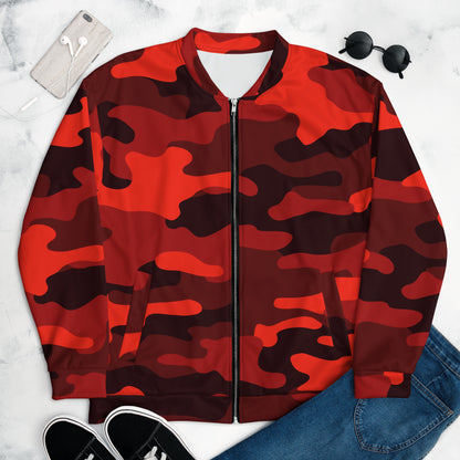 Camo Bomber Jacket | Unisex | Scarlet Red & Black