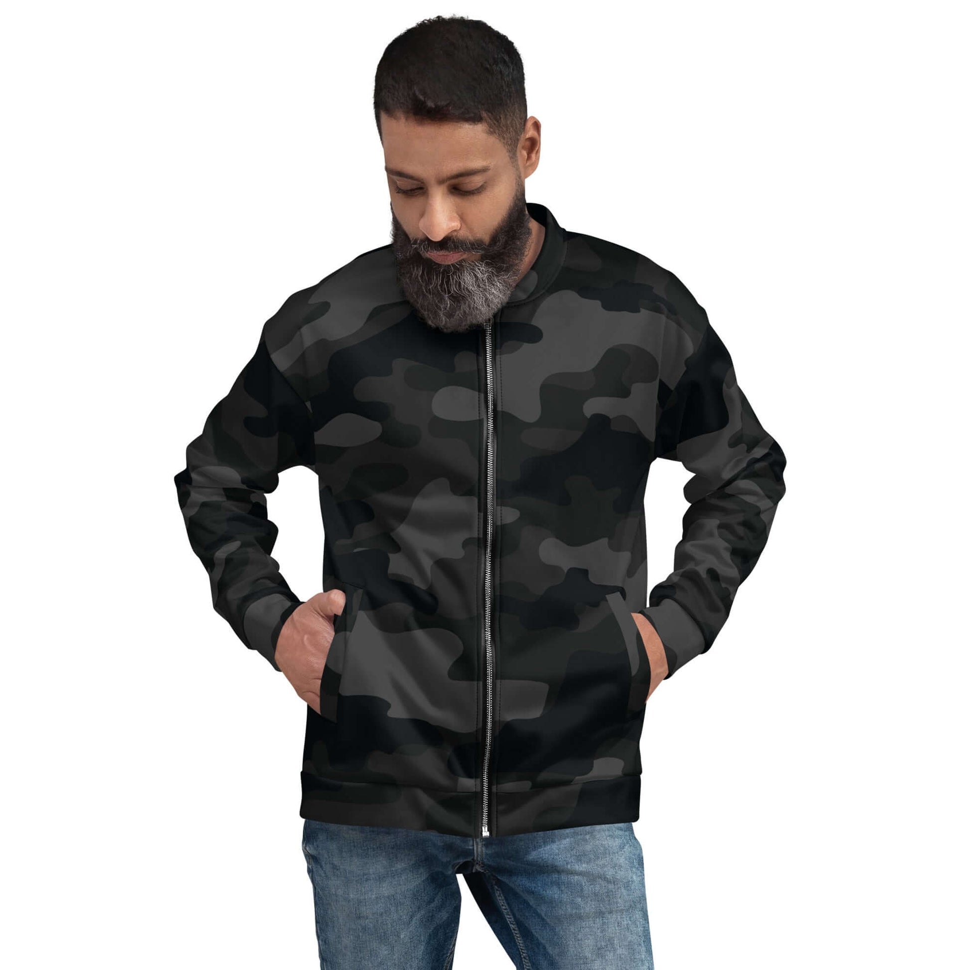 Camo Bomber Jacket | Unisex | Black Camouflage