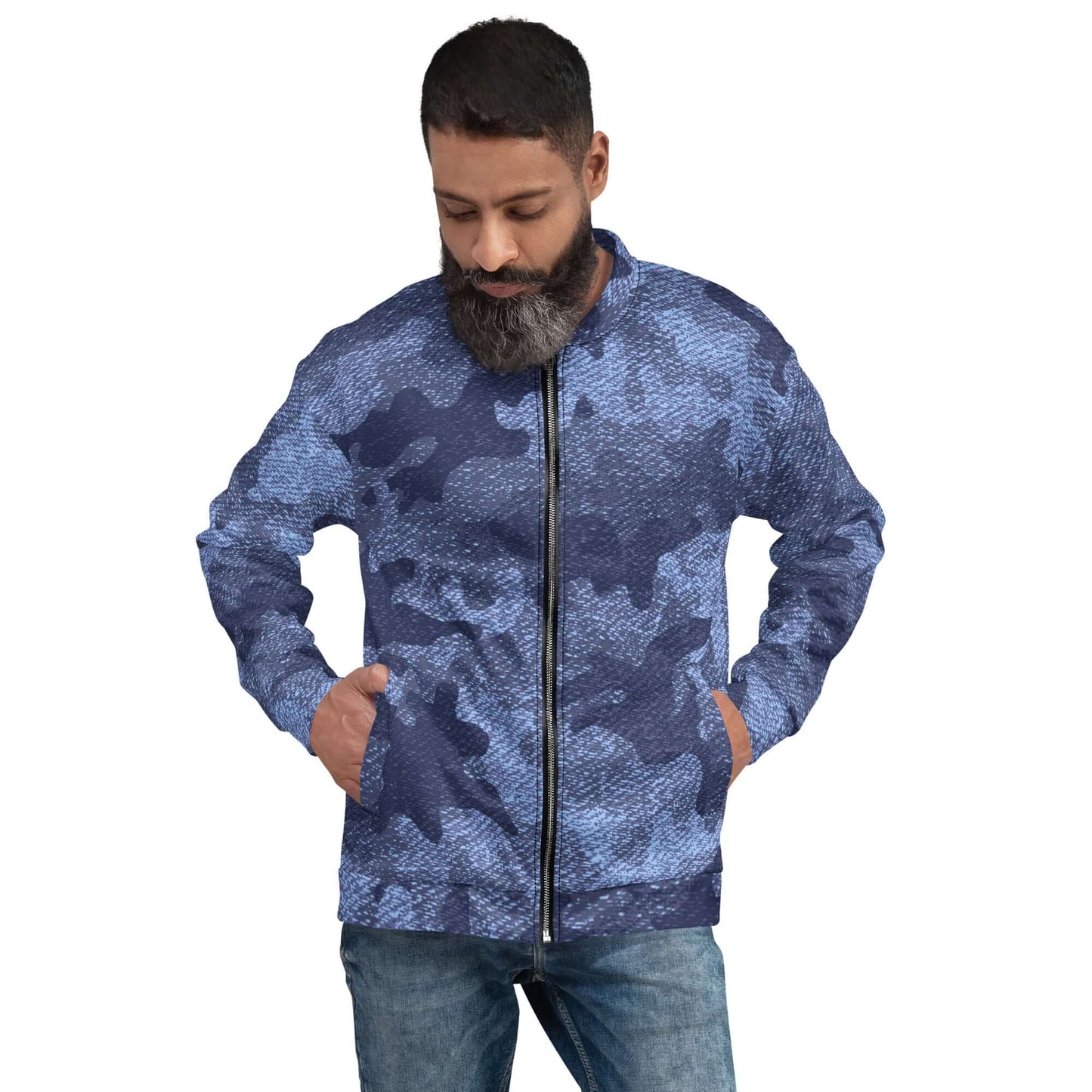 Camo Bomber Jacket | Unisex | Denim Blue Camouflage