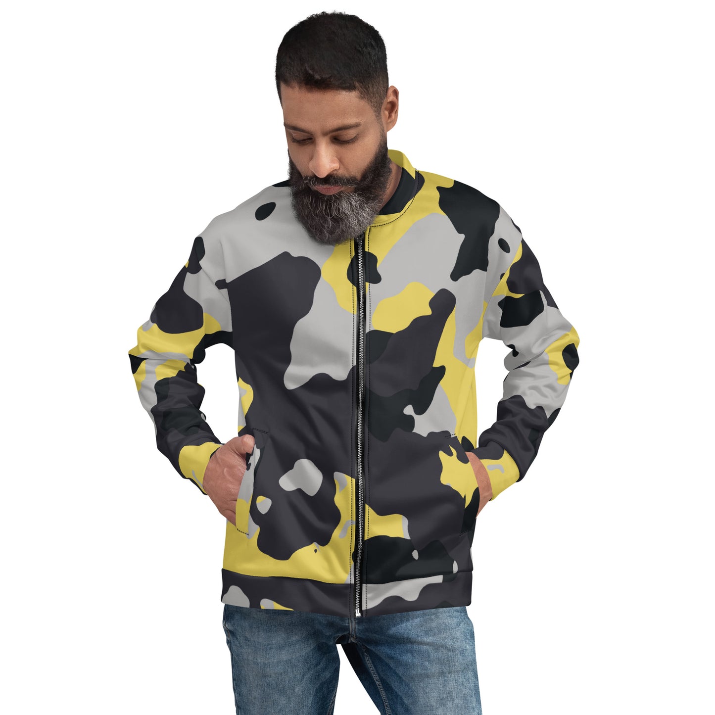 Camo Bomber Jacket | Unisex | Yellow, Black & Silver Camouflage