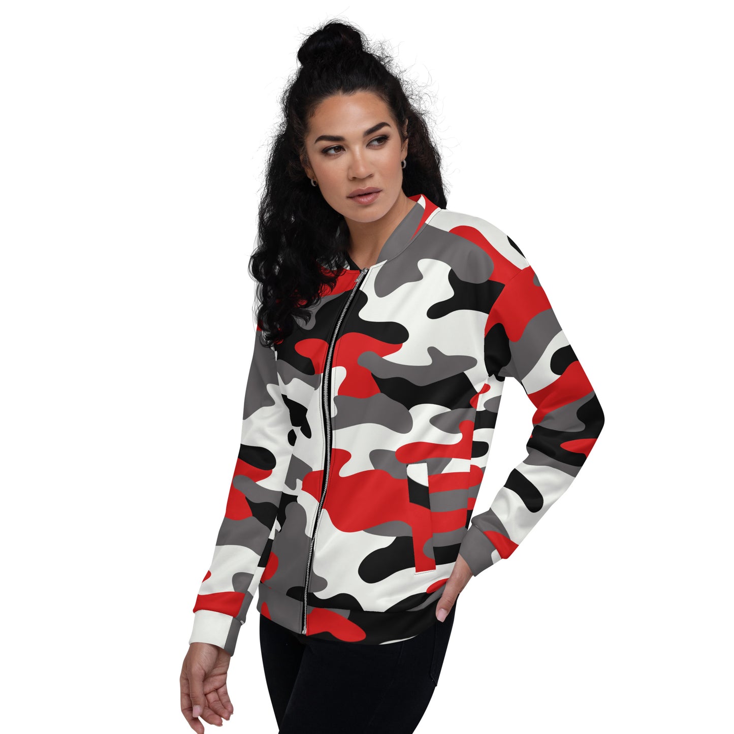 Camo Bomber Jacket | Unisex | Red, Black & White