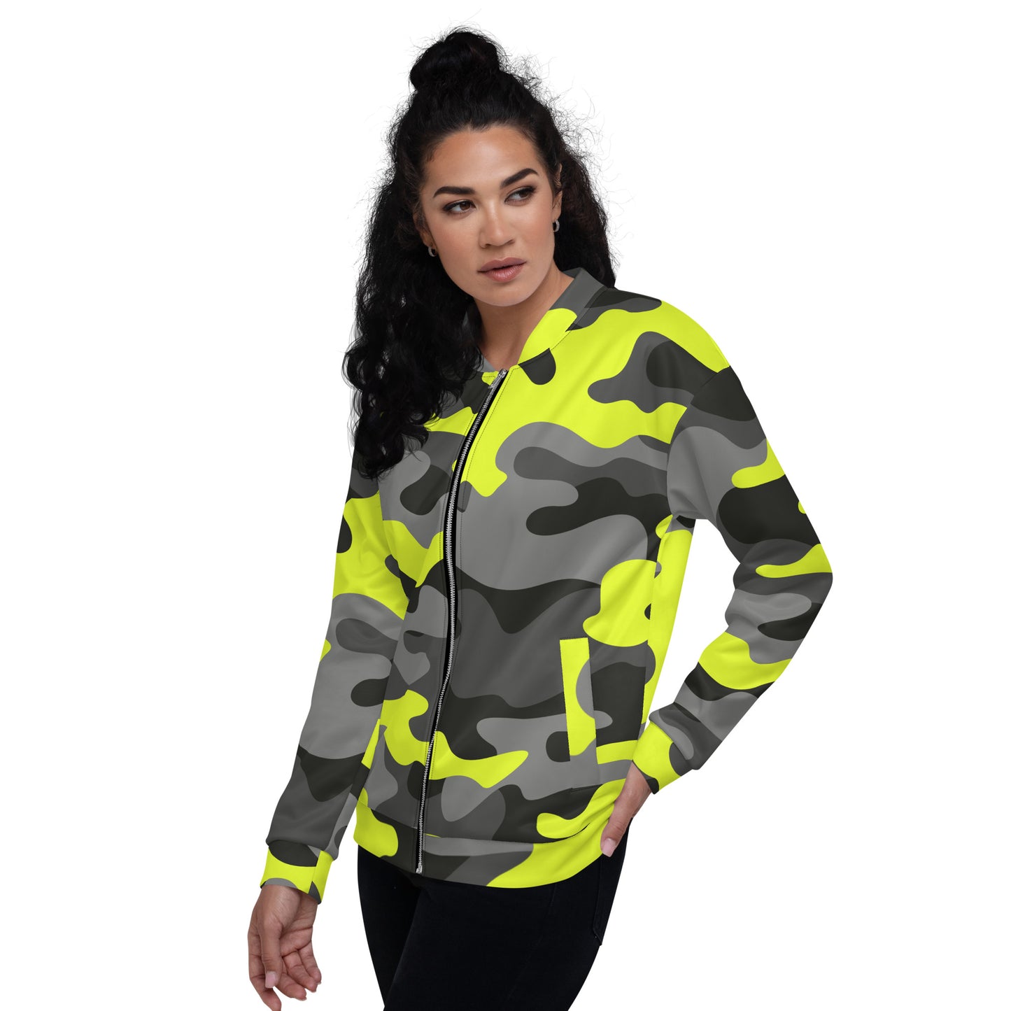 Camo Bomber Jacket | Unisex | Black, Gray & Yellow