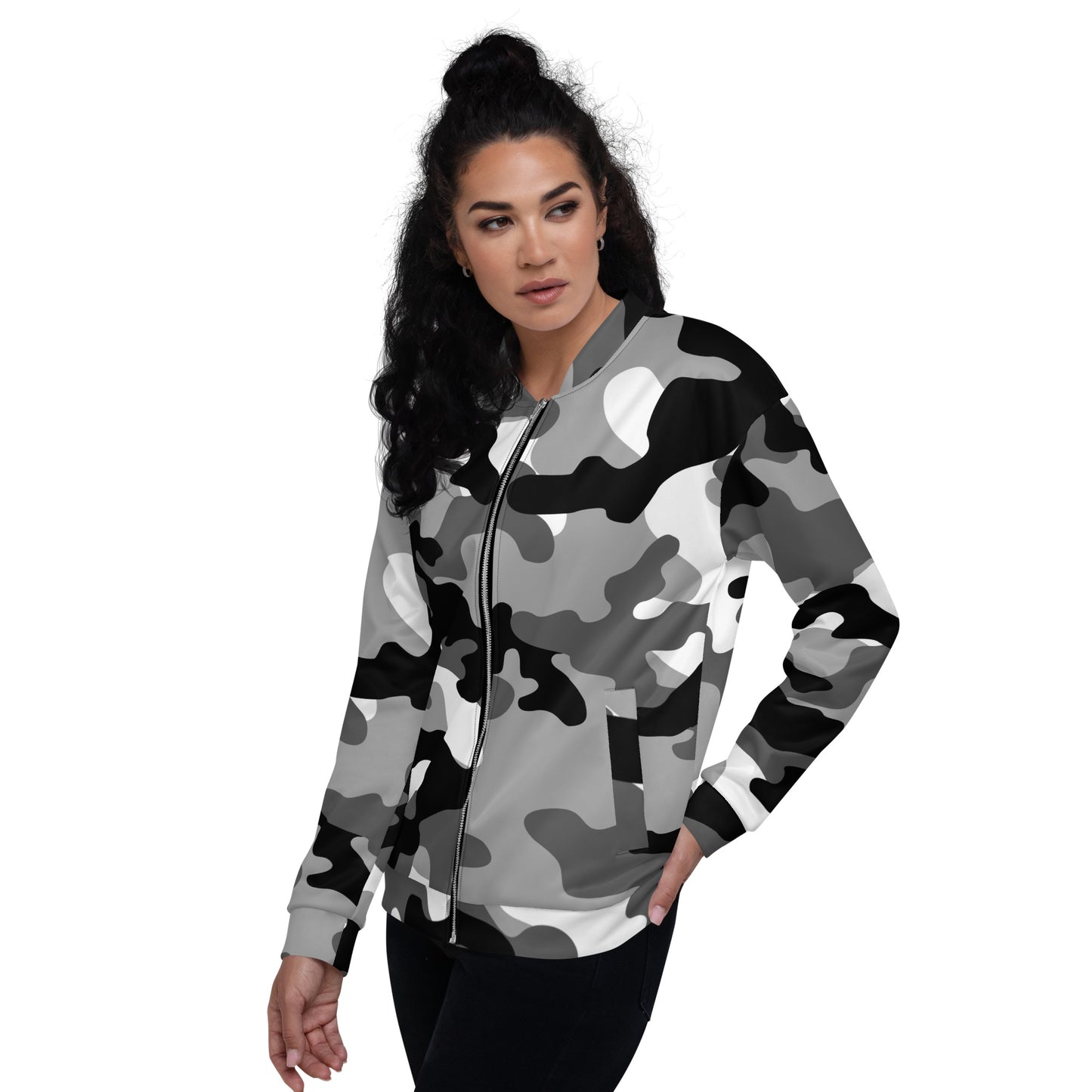 Camo Bomber Jacket | Unisex | Black, White & Gray