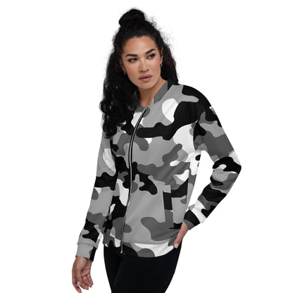 Camo Bomber Jacket | Unisex | Black, White & Gray