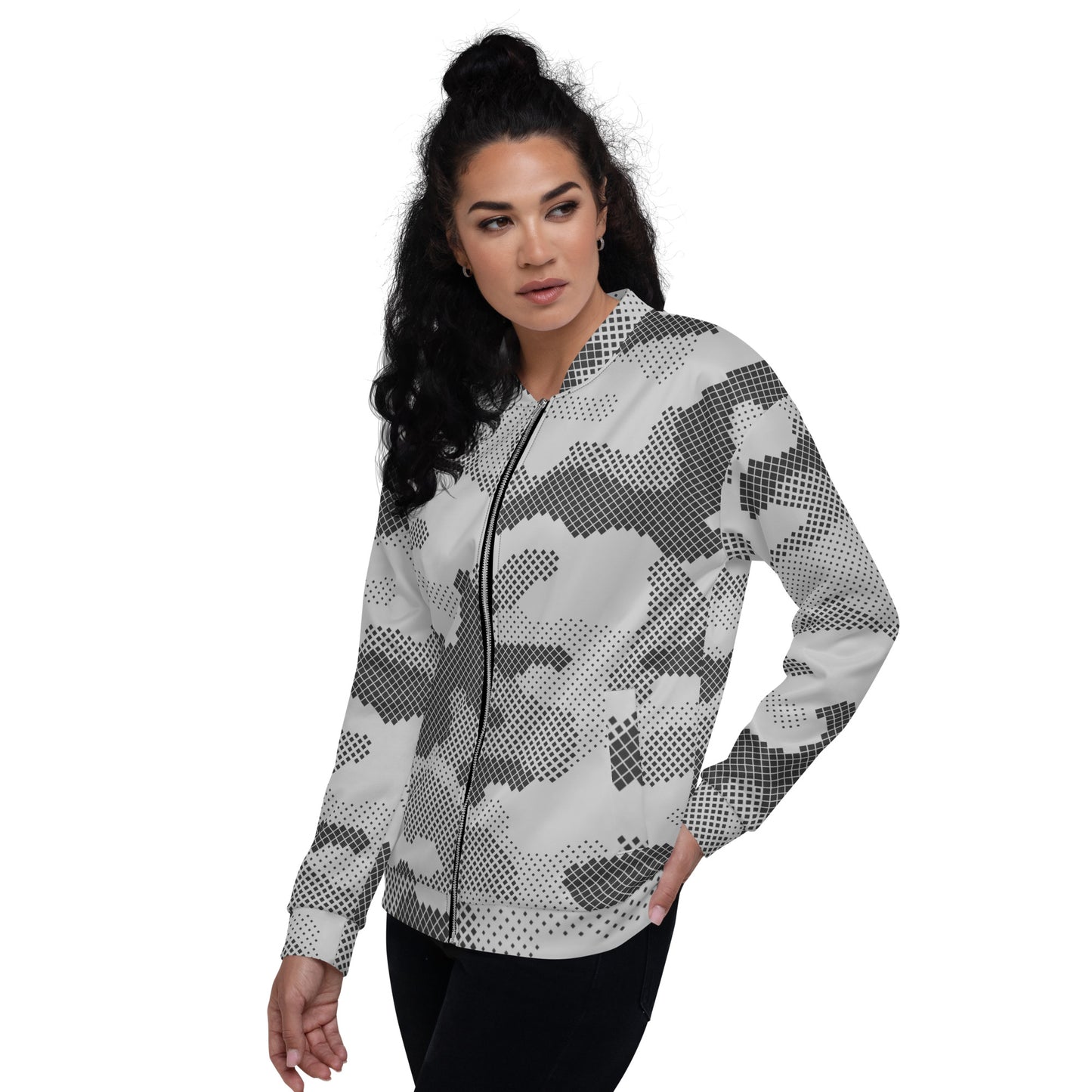 Camo Bomber Jacket | Unisex | Black & White Digital Dotted