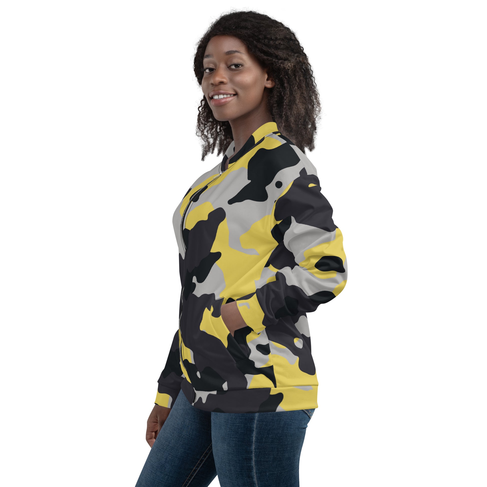 Camo Bomber Jacket | Unisex | Yellow, Black & Silver Camouflage