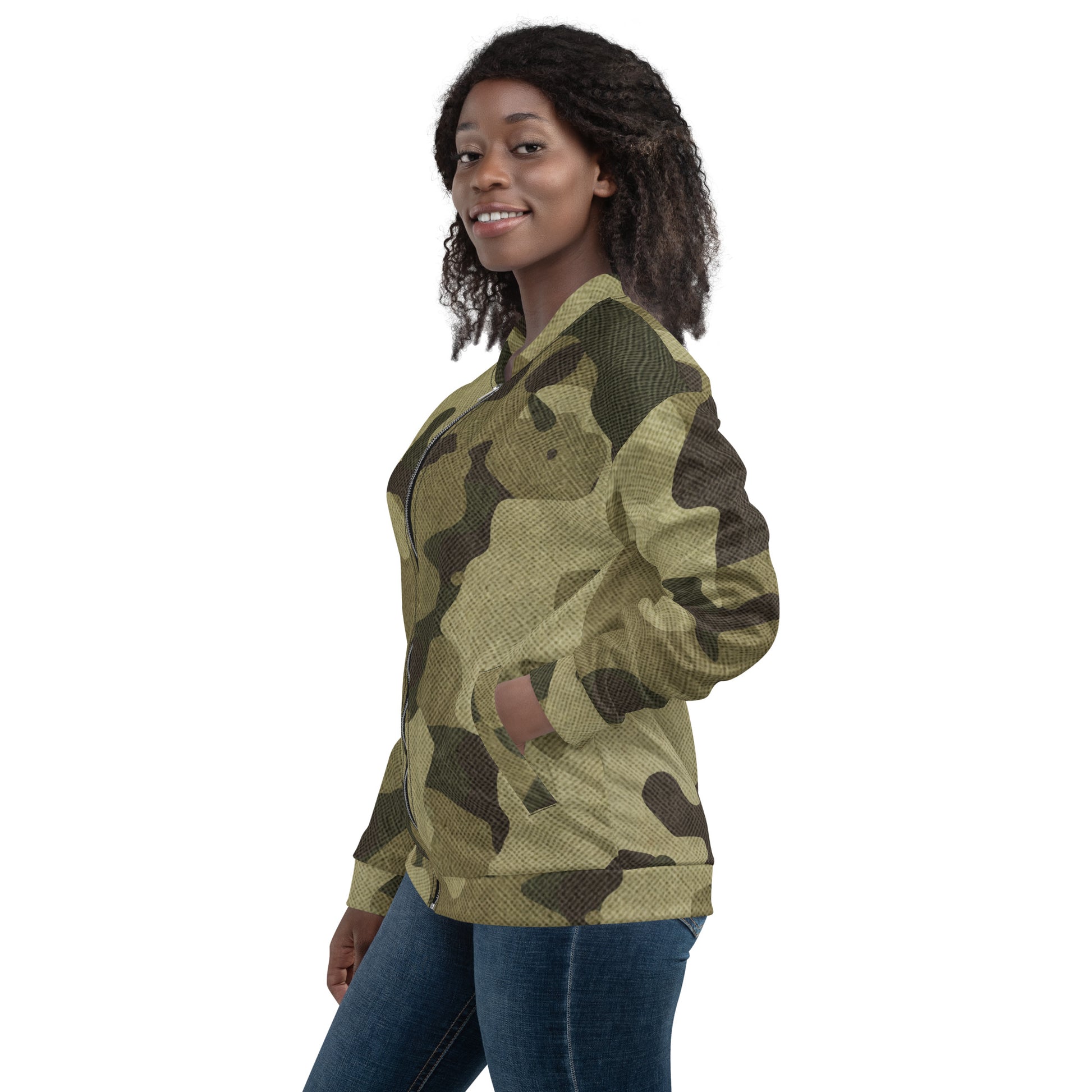 Camo Bomber Jacket | Unisex | Green Fabric Camouflage