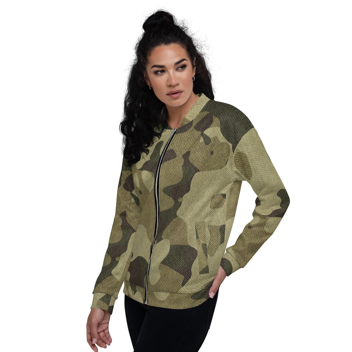 Camo Bomber Jacket | Unisex | Green Fabric Camouflage