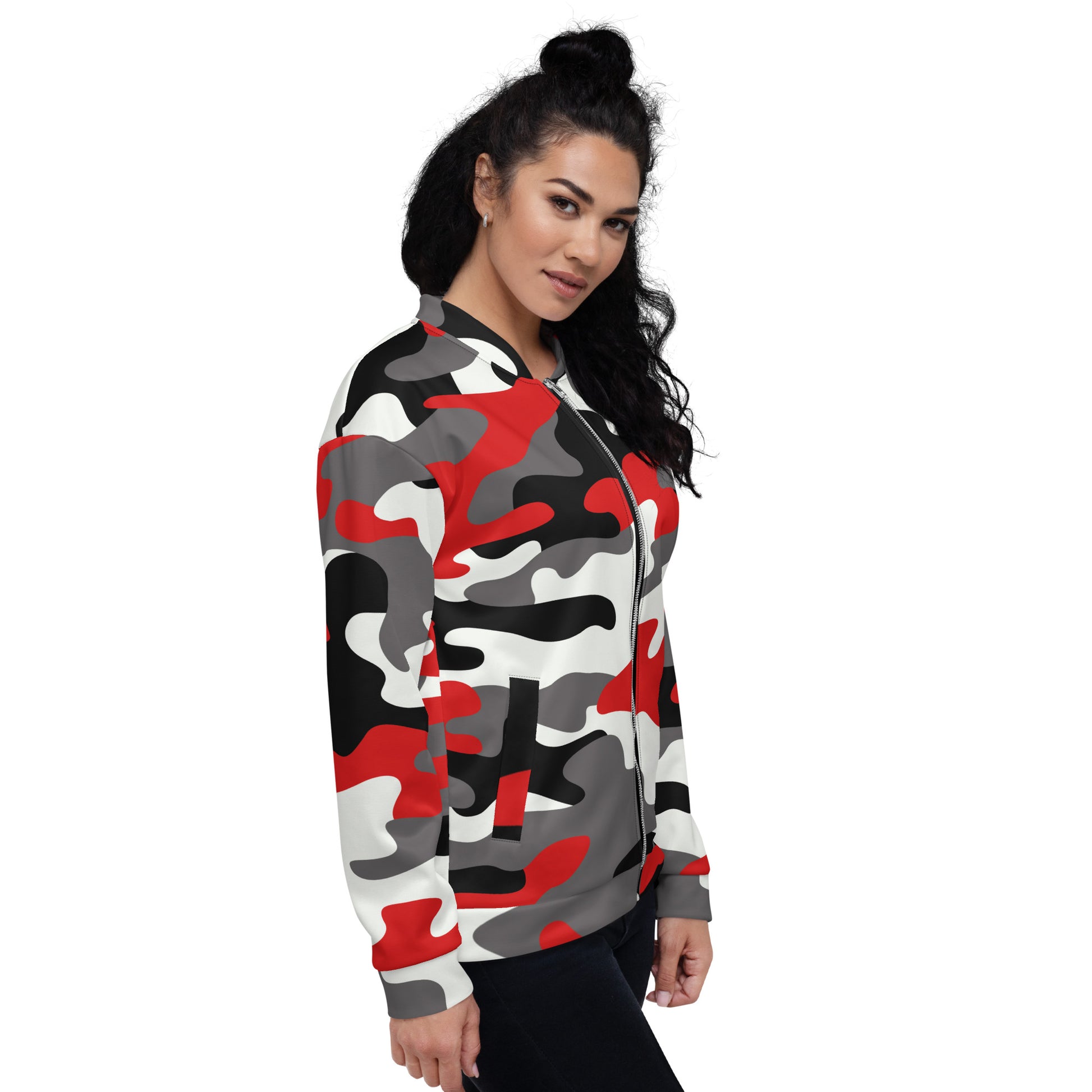 Camo Bomber Jacket | Unisex | Red, Black & White