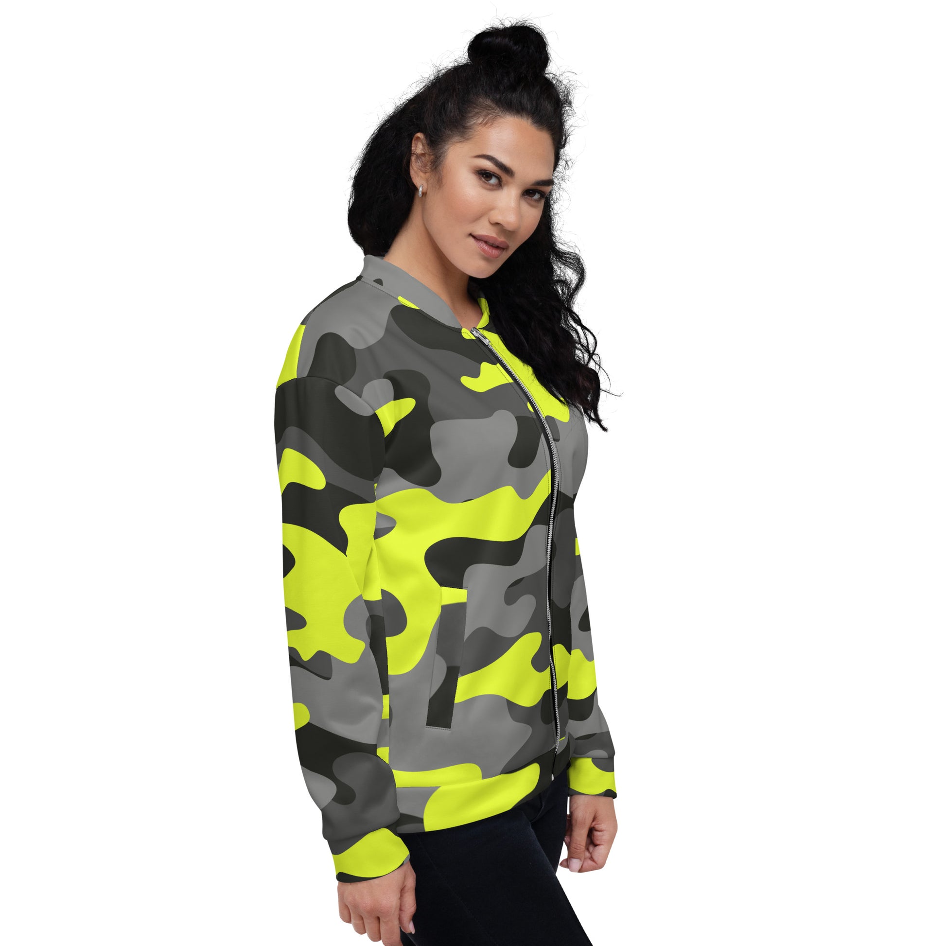 Camo Bomber Jacket | Unisex | Black, Gray & Yellow