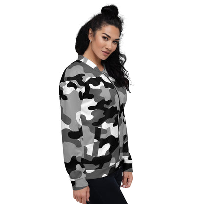 Camo Bomber Jacket | Unisex | Black, White & Gray