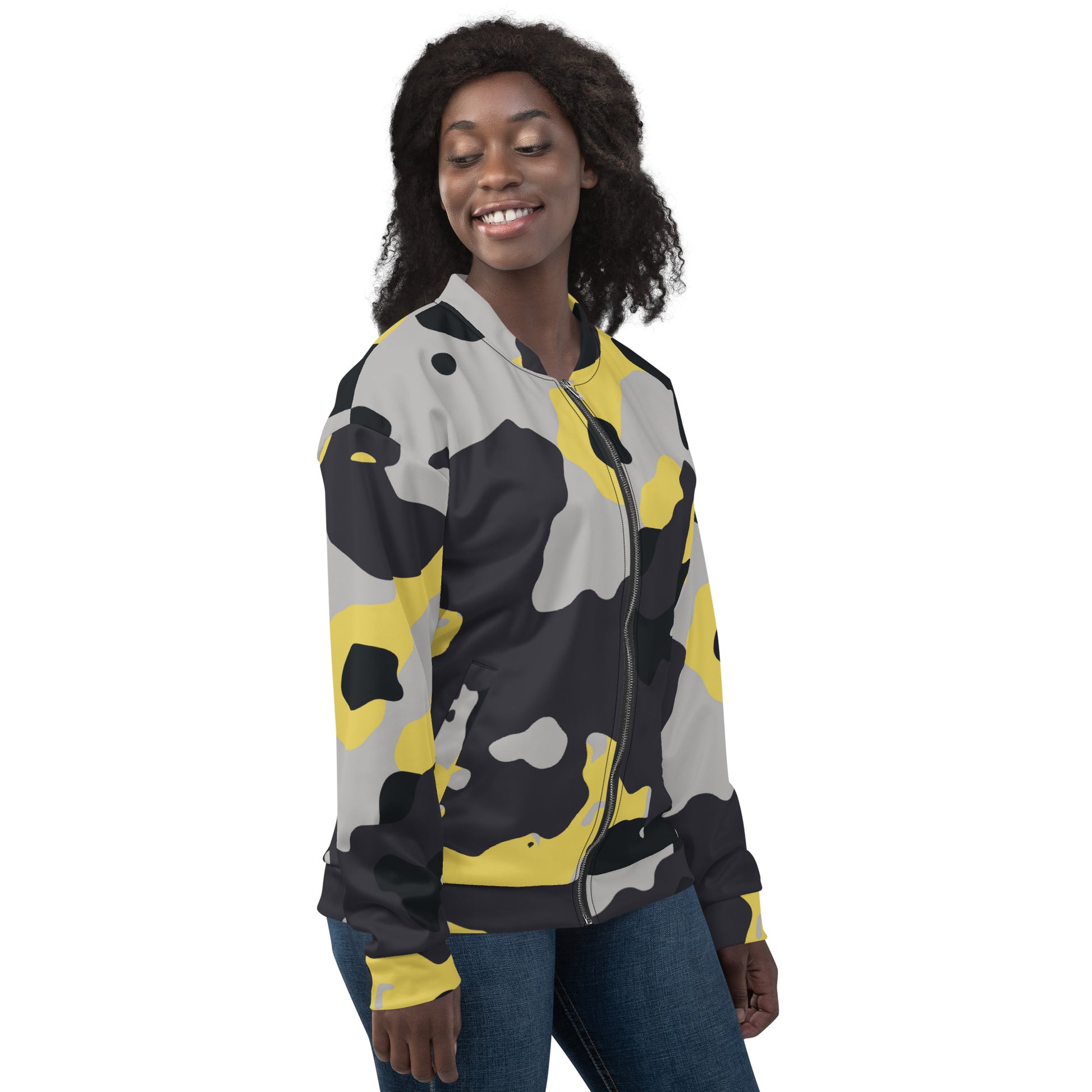 Camo Bomber Jacket | Unisex | Yellow, Black & Silver Camouflage