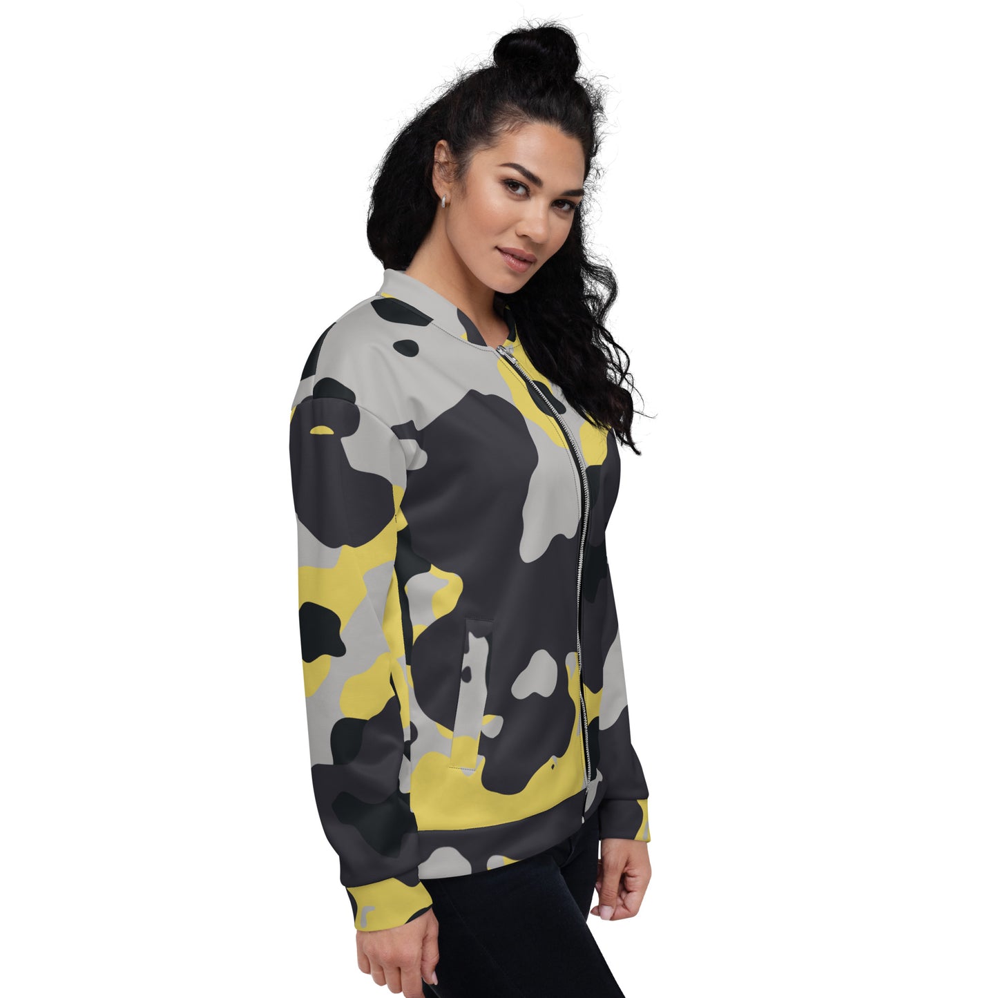 Camo Bomber Jacket | Unisex | Yellow, Black & Silver Camouflage