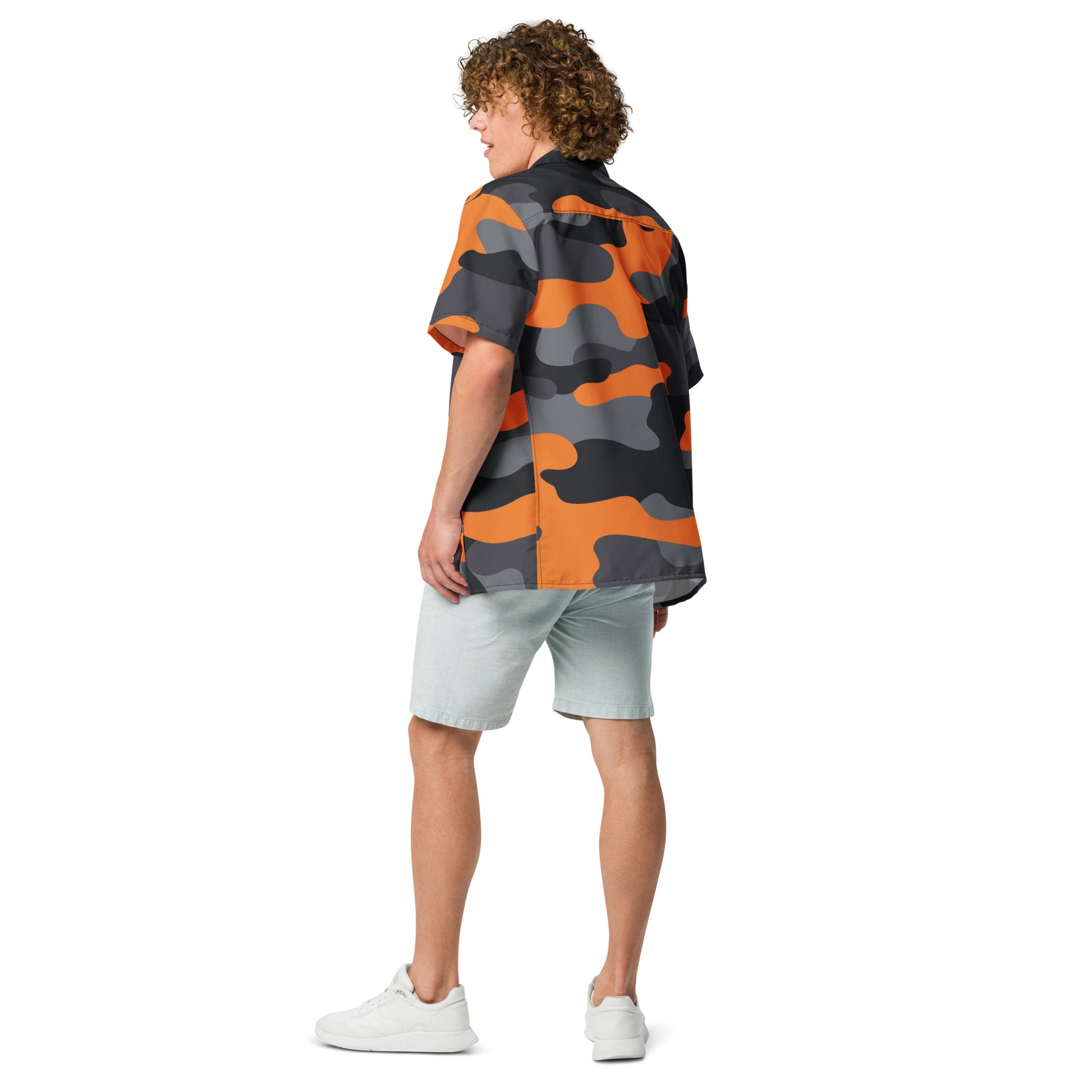 Camo Button Up Shirt | Orange, Black & Gray Camouflage