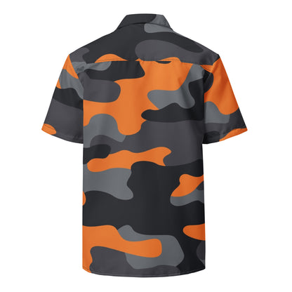 Camo Button Up Shirt | Orange, Black & Gray Camouflage