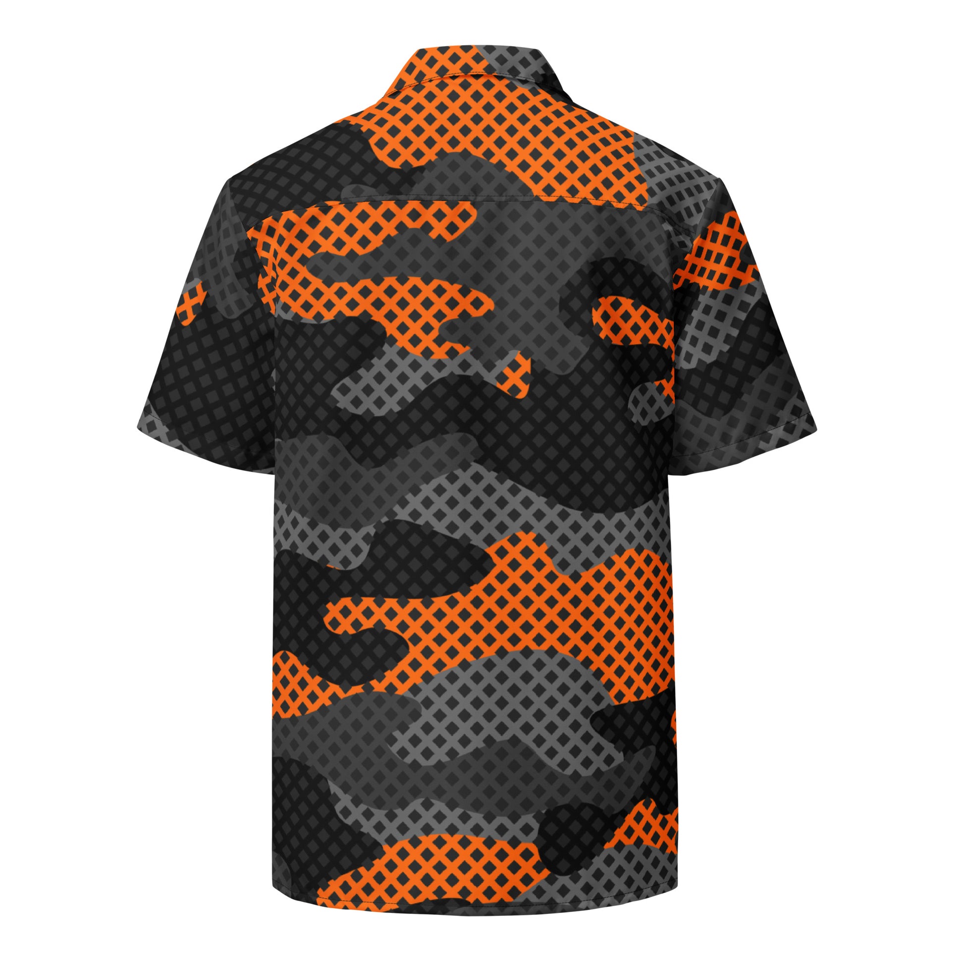 Camo Button Up Shirt | Black & Orange Pixel Camouflage