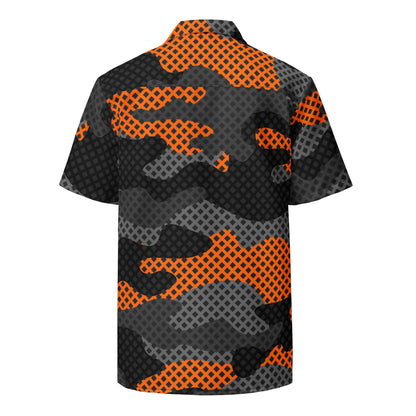 Camo Button Up Shirt | Black & Orange Pixel Camouflage