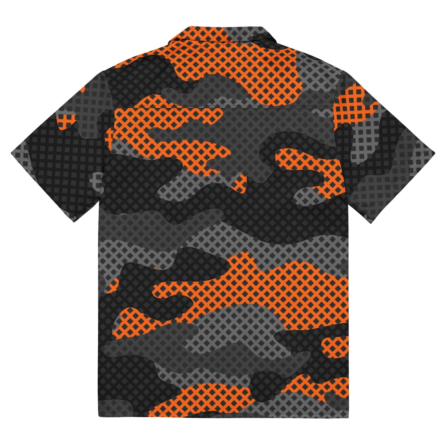 Camo Button Up Shirt | Black & Orange Pixel Camouflage