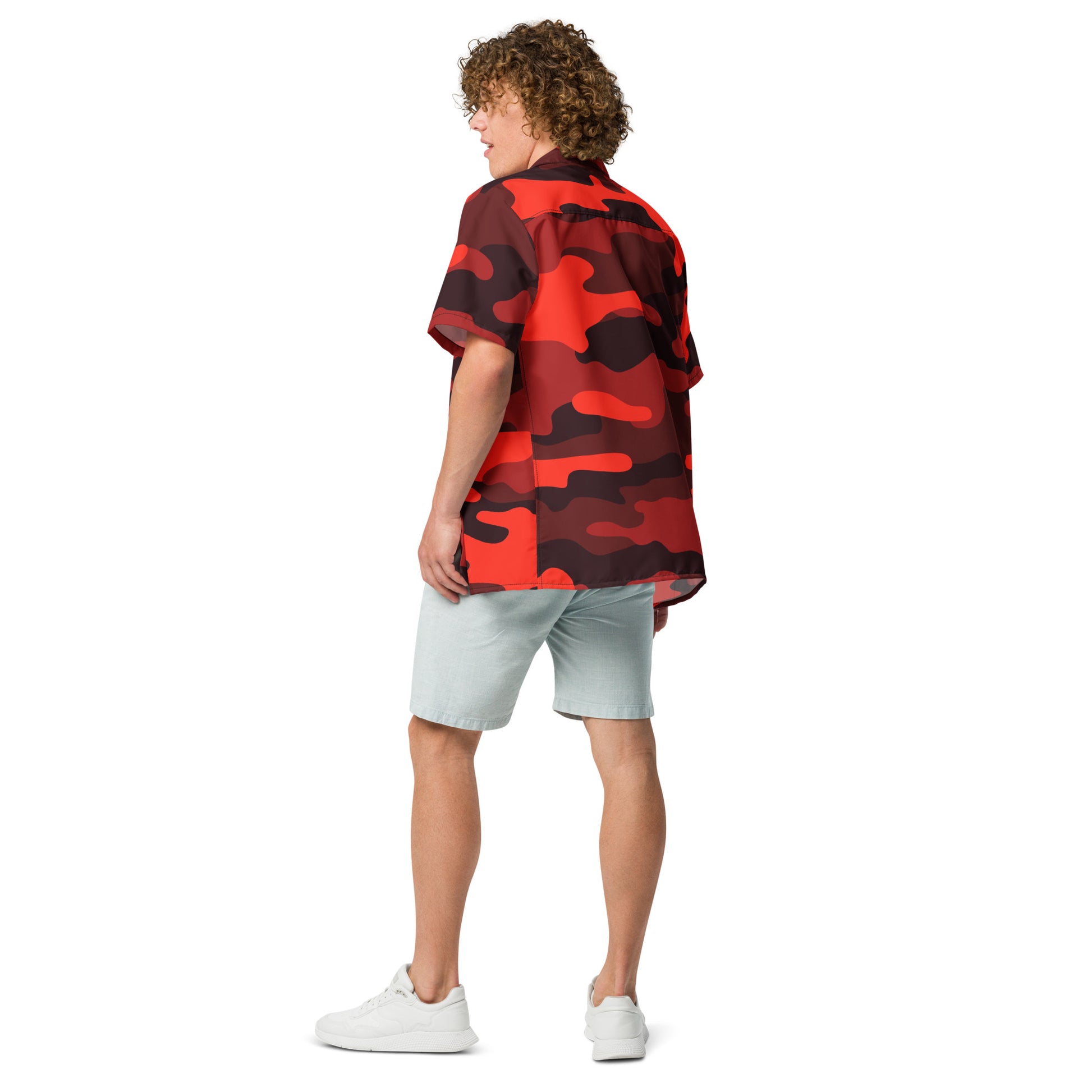 Camo Button Up Shirt | Scarlet Red & Black Camouflage